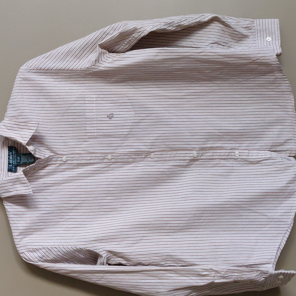 Ralph Lauren Women Petite Button Down Logo Stripe Long Sleeve Shirt M